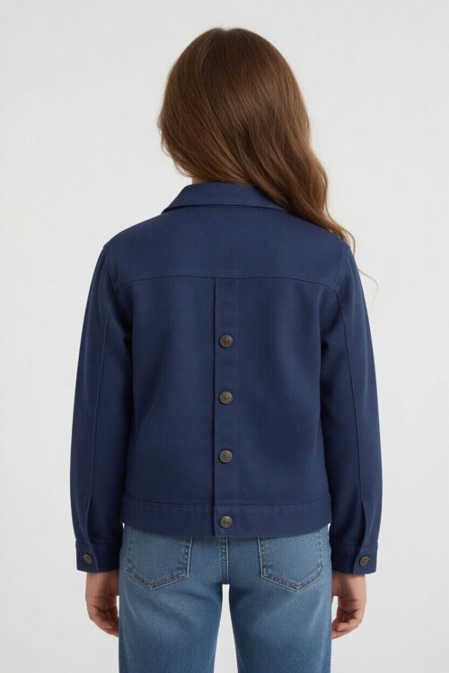 İndigo Sırtı Düğme Detaylı Kız Çocuk Gabardin Ceket 24562