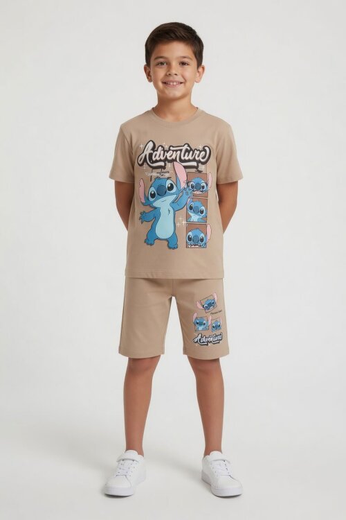 Kahverengi Adventure Yazılı Baskılı Erkek Çocuk Tişörtlü Şortlu Takım 23928