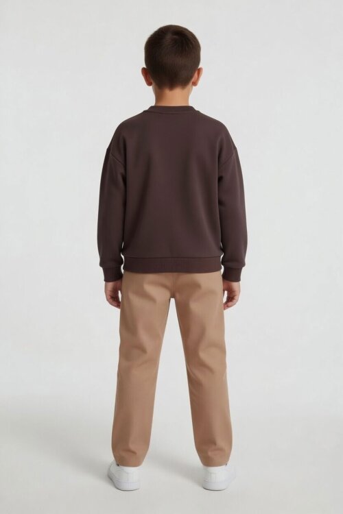 Kahverengi Kahve Erkek Çocuk Keten Pantolonlu Sweatshirt 2li Takım 24516