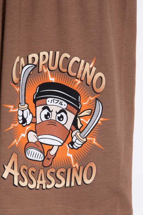 Kahverengi Karakter Baskılı Bisiklet Yaka Tişörtlü Erkek Çocuk Şortlu Takım 23843