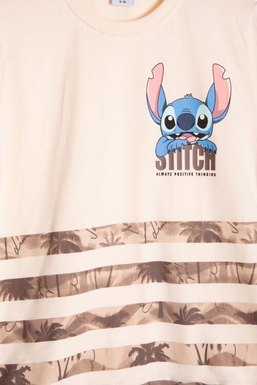 Kahverengi Palmiye Desenli Çizgili Tişörtlü Erkek Çocuk Şortlu 2li Takım 23932