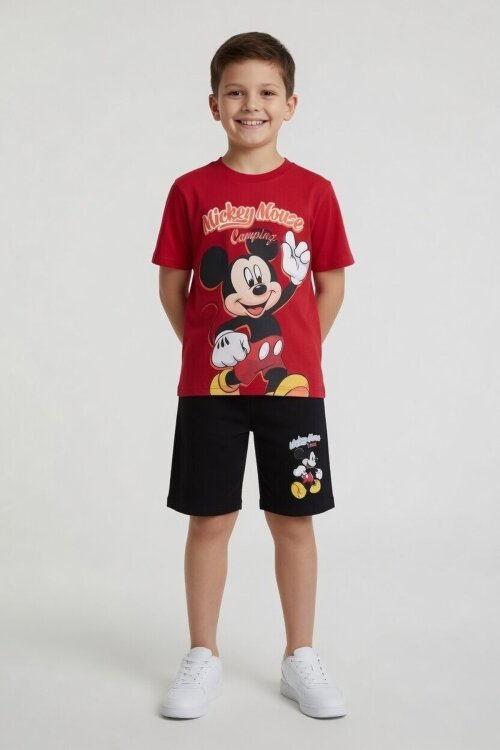 Kırmızı Erkek Çocuk Mickey Fare Baskılı Şortlu 2li Takım 23968