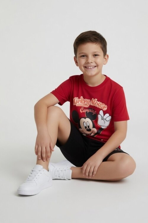Kırmızı Erkek Çocuk Mickey Fare Baskılı Şortlu 2li Takım 23968