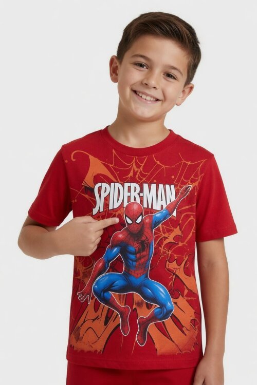 Kırmızı Örümcek Adam Baskılı Tişörtlü Erkek Çocuk Şortlu Takım  23944