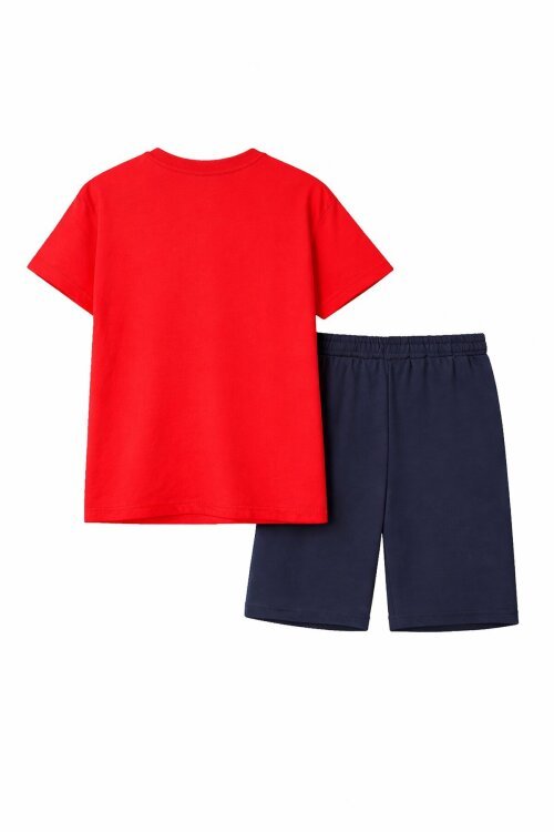 Kırmızı Palmiye Desenli Bisiklet Yaka Erkek Çocuk Şortlu Takım 20623