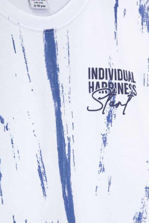 Koyu Mavi Desenli Tişörtlü Erkek Çocuk Yazı Baskılı Şortlu Takım 23789