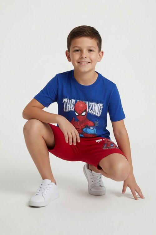 Lacivert Amazing Örümcek Adam Baskı Erkek Çocuk Şortlu 2li Takım 23983