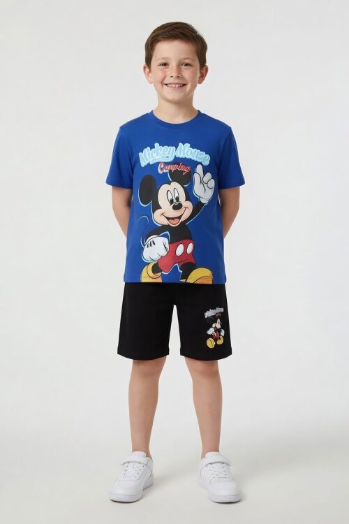 Lacivert Erkek Çocuk Mickey Fare Baskılı Şortlu 2li Takım 23967