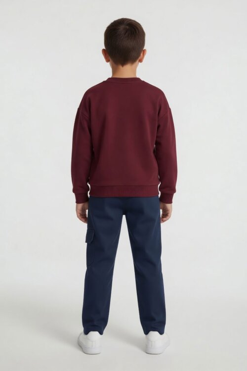 Lacivert Kahve Erkek Çocuk Keten Pantolonlu Sweatshirt 2li Takım 24515