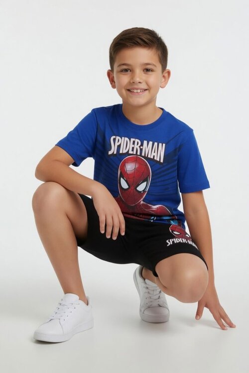 Lacivert Örümcek Adam Temalı Tişörtlü Şortlu Erkek Çocuk 2li Takım  23961