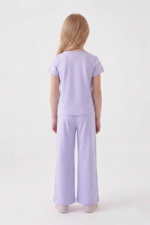 Lila Ballerin Baskılı Geniş Paça Taytlı Kız Çocuk 2li Takım  23799