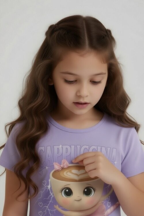 Lila Ballerin Baskılı Geniş Paça Taytlı Kız Çocuk 2li Takım  23799