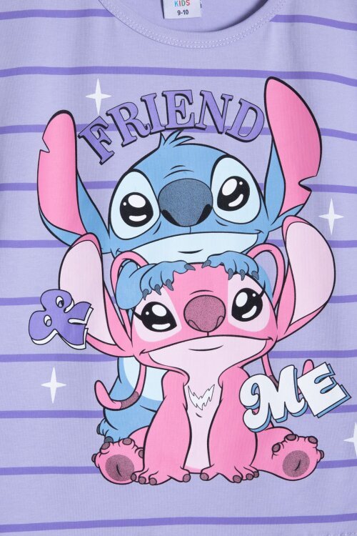 Lila Çizgili Karakter Baskılı Fırfırlı Kız Çocuk Şortlu 2li Takım  23955