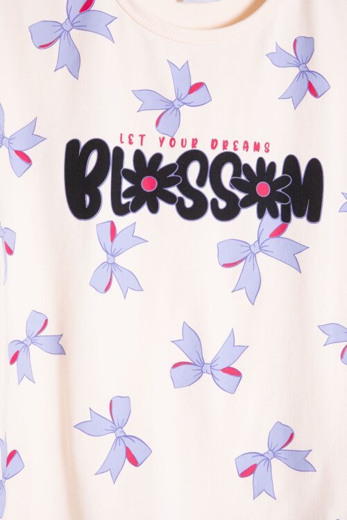 Lila Fiyonk Desenli Bisiklet Yaka Tişörtlü Kız Çocuk Şortlu Takım 23883