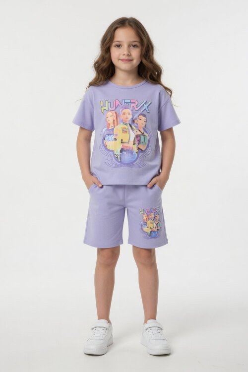 Lila Girls Baskılı Kız Çocuk Şortlu Tişörtlü 2li Takım  23855