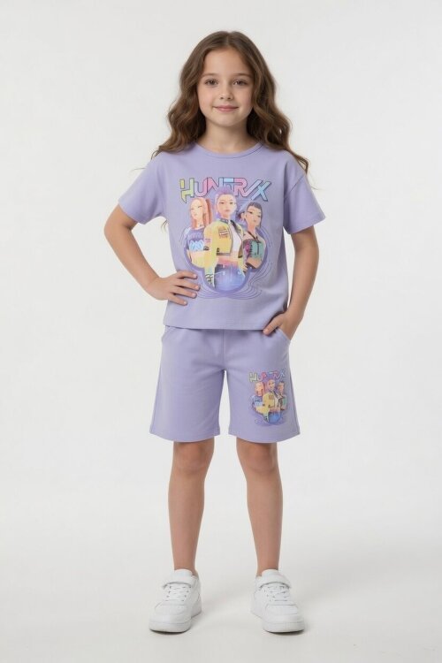Lila Girls Baskılı Kız Çocuk Şortlu Tişörtlü 2li Takım  23855