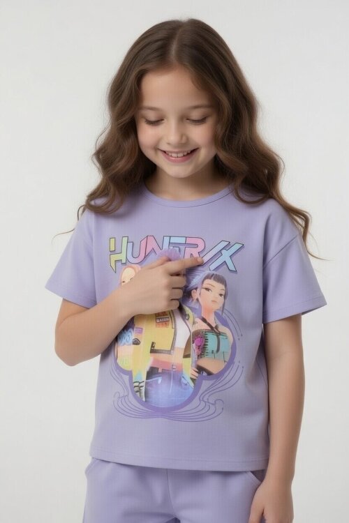 Lila Girls Baskılı Kız Çocuk Şortlu Tişörtlü 2li Takım  23855
