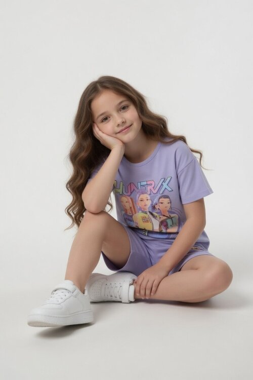 Lila Girls Baskılı Kız Çocuk Şortlu Tişörtlü 2li Takım  23855