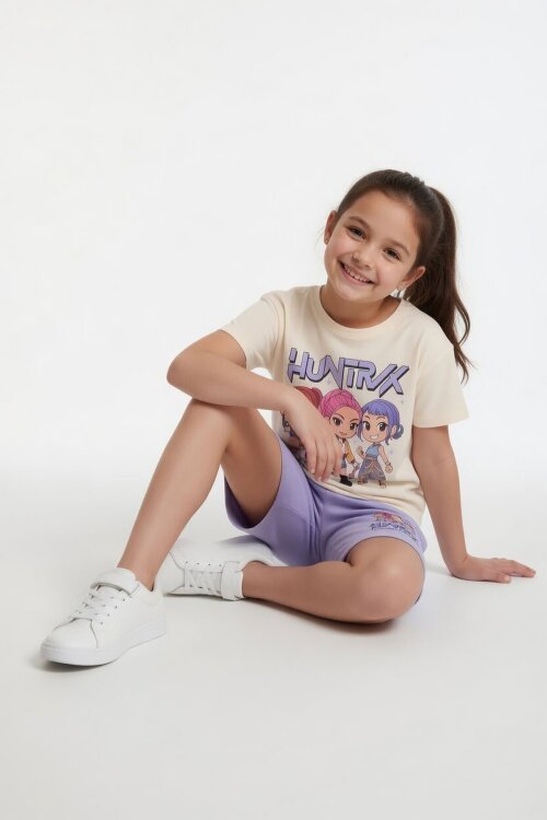 Lila Kız Çocuk Temalı Şortlu Tişörtlü 2li Alt Üst Takım  23935