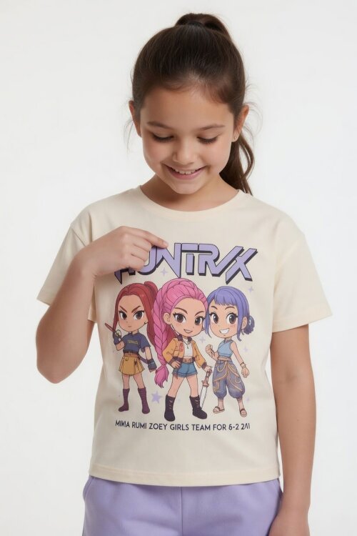 Lila Kız Çocuk Temalı Şortlu Tişörtlü 2li Alt Üst Takım  23935