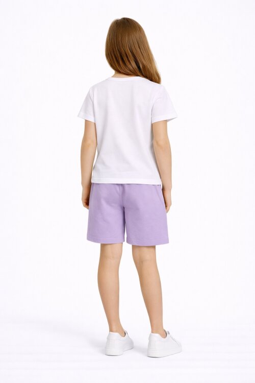 Lila Meyve Desenli Tişörtlü Kız Çocuk Şortlu Yazlık Takım 23828