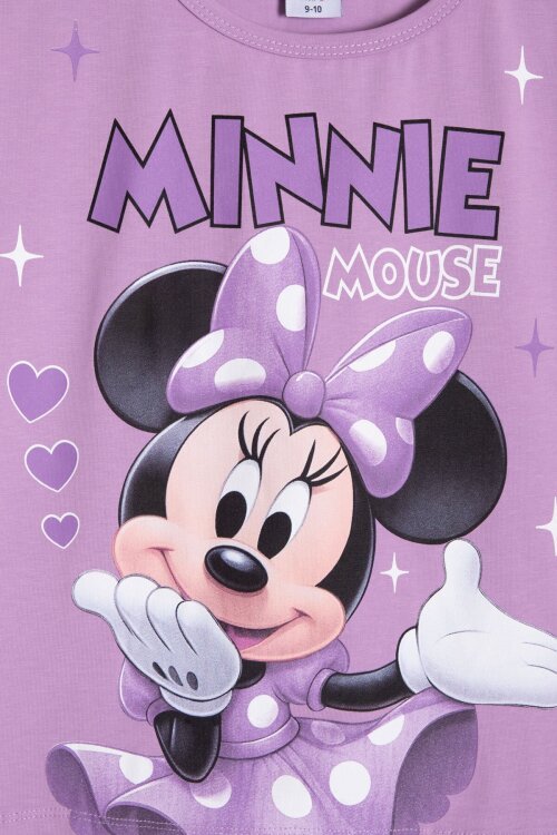 Lila Minnie Desenli Tişörtlü Fitilli Pantolonlu Kız Çocuk Alt Üst Takım 23834