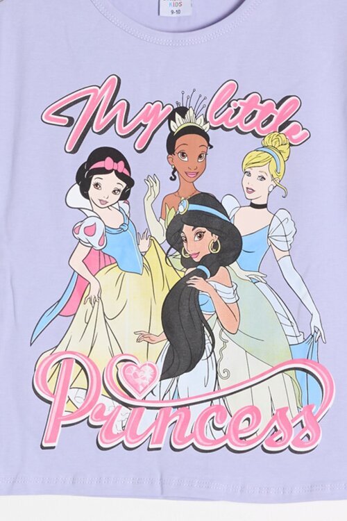 Lila Prenses Temalı Tişörtlü Kız Çocuk Yazlık Şortlu Takım 23865