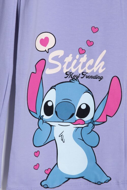 Lila Sevimli Çizgi Karakter Baskılı Tişörtlü Kız Çocuk Geniş Paça  Takım 23858