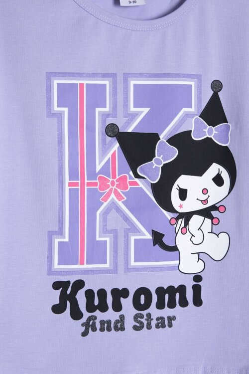 Lila Sevimli Tavşan Baskı Bisiklet Yaka Kız Çocuk Şortlu Takım 23946