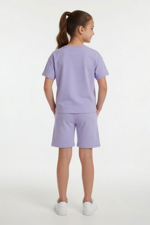Lila Simli Karakter Baskılı Tişörtlü Kız Çocuk Şortlu 2li Takım 23918