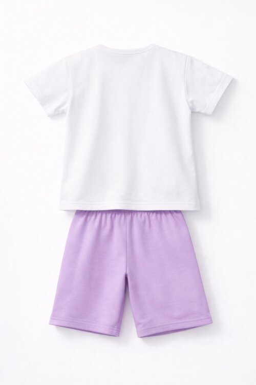Lila Unicorn Baskılı Simli Kız Çocuk Tişörtlü Şortlu Takım 23795