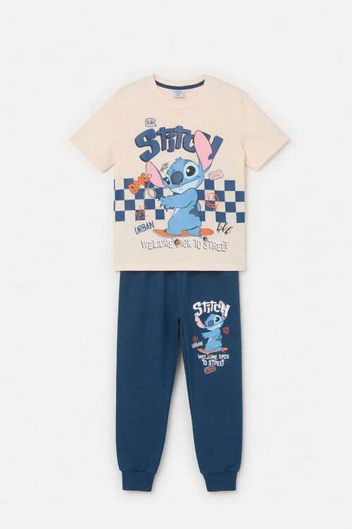 Mavi Çizgi Karakter Baskılı Tişörtlü Erkek Çocuk Eşofman Takımı 23873