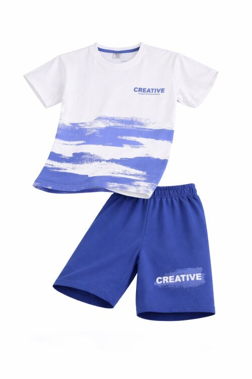 Mavi Creative Yazılı Desenli Tişörtlü Erkek Çocuk Şortlu Takım 23791
