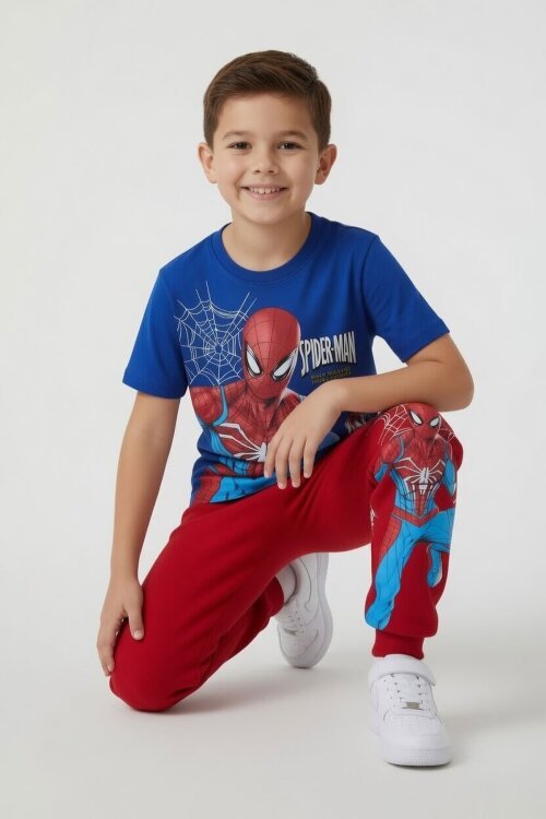 Mavi Erkek Çocuk Örümcek Adam Baskı Eşofmanlı Tişörtlü 2li Takım 23987