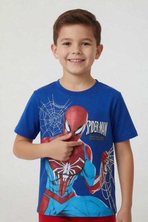 Mavi Erkek Çocuk Örümcek Adam Baskı Eşofmanlı Tişörtlü 2li Takım 23987