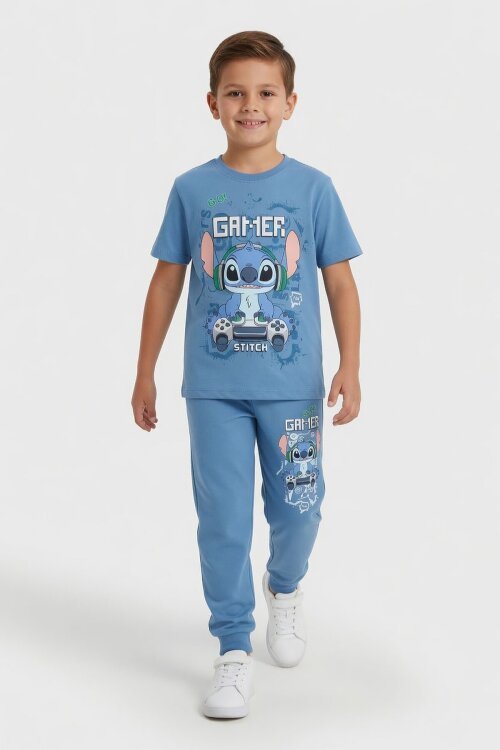 Mavi Gamer Karakter Baskılı Tişörtlü Erkek Çocuk Eşofman Takımı  23875