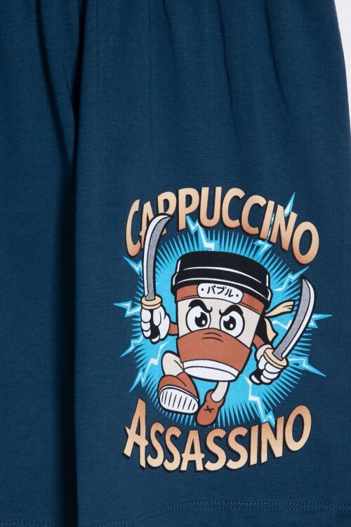 Mavi Karakter Baskılı Bisiklet Yaka Tişörtlü Erkek Çocuk Şortlu Takım 23842