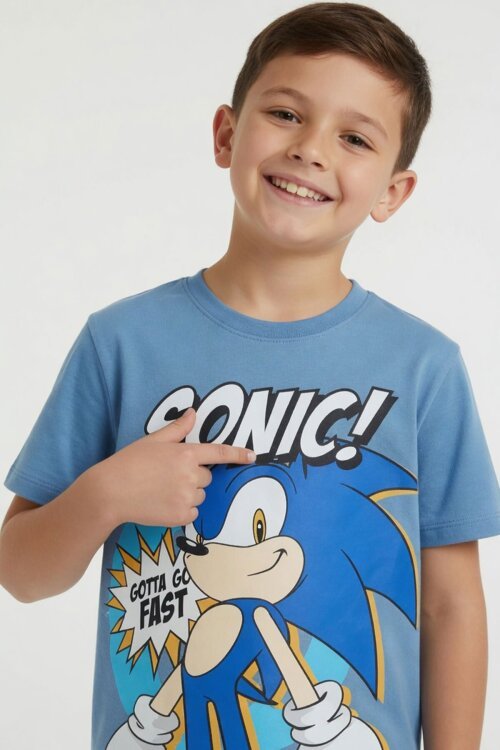 Mavi Kirpi Sonic Baskılı Erkek Çocuk Tişörtlü Şortlu 2li Takım 23975