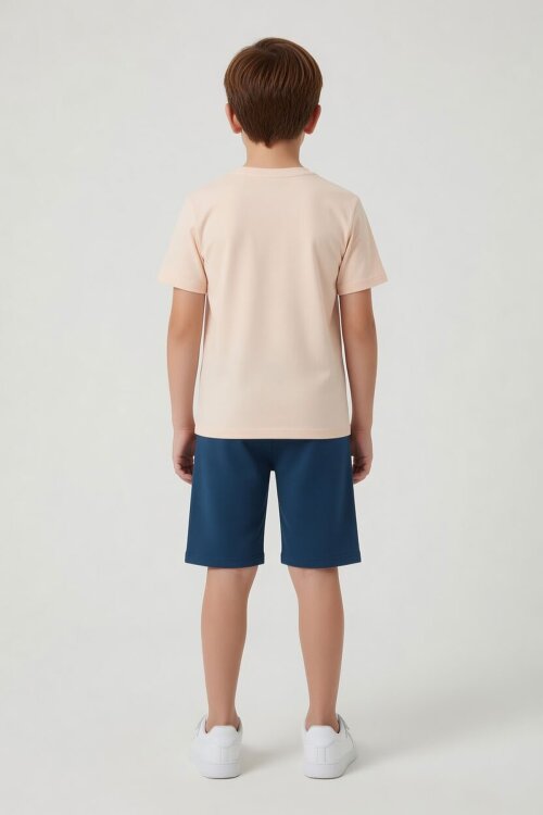 Mavi KöpekBalığı Baskılı Bisiklet Yaka Erkek Çocuk Şortlu Takım 23838