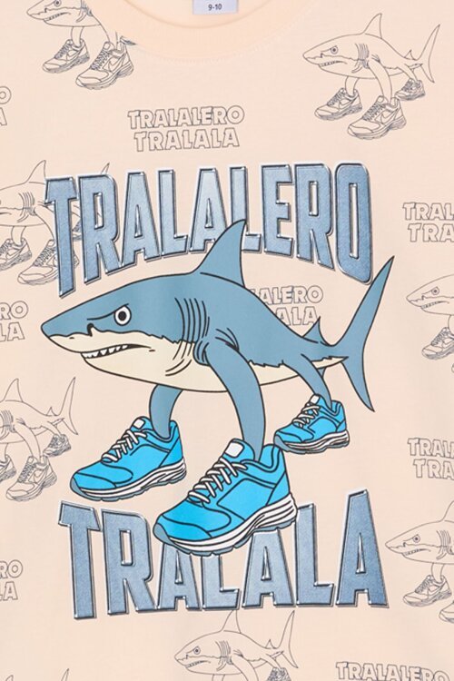 Mavi KöpekBalığı Baskılı Bisiklet Yaka Erkek Çocuk Şortlu Takım 23838