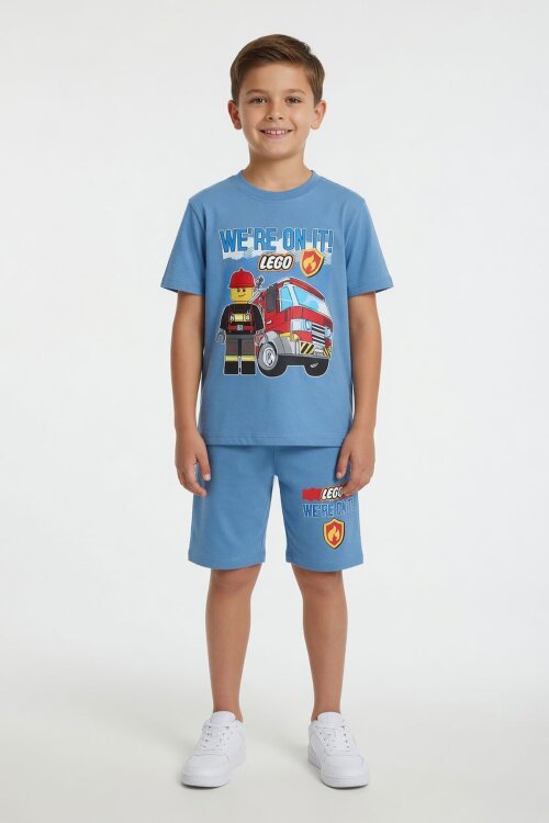 Mavi Lego Temalı Erkek Çocuk Tişörtlü ve Şortlu 2li Takım  23938