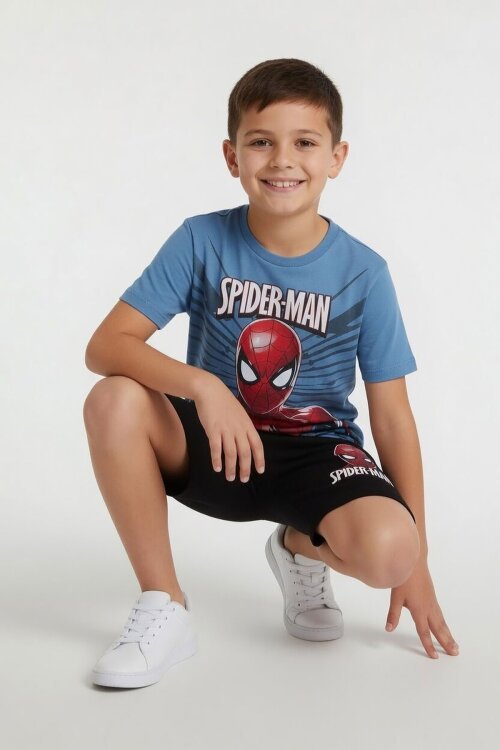 Mavi Örümcek Adam Temalı Tişörtlü Şortlu Erkek Çocuk 2li Takım  23959
