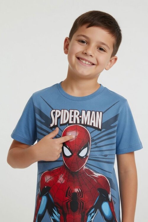 Mavi Örümcek Adam Temalı Tişörtlü Şortlu Erkek Çocuk 2li Takım  23959