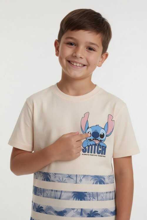 Mavi Palmiye Desenli Çizgili Tişörtlü Erkek Çocuk Şortlu 2li Takım 23931