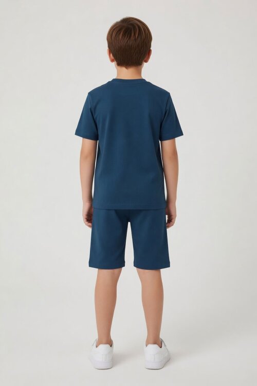 Mavi Uçak Baskılı Yazılı Tişörtlü Erkek Çocuk Şortlu 2li Takım 23922