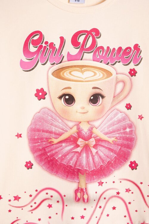 Pembe Balerin Desenli Tişörtlü Kız Çocuk Şortlu 2li Takım 23878