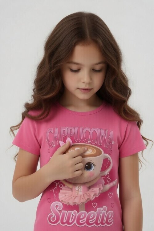 Pembe Ballerin Baskılı Geniş Paça Taytlı Kız Çocuk 2li Takım  23798