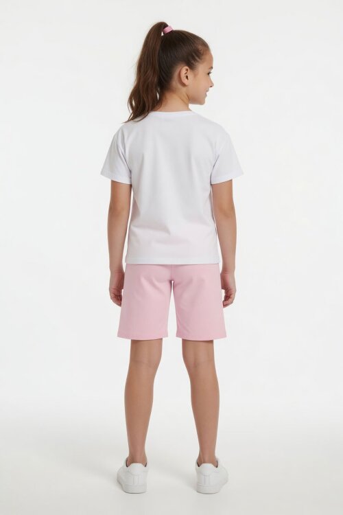 Pembe Çiçek Desenli Tişörtlü Kız Çocuk Şortlu 2 Takım 23848