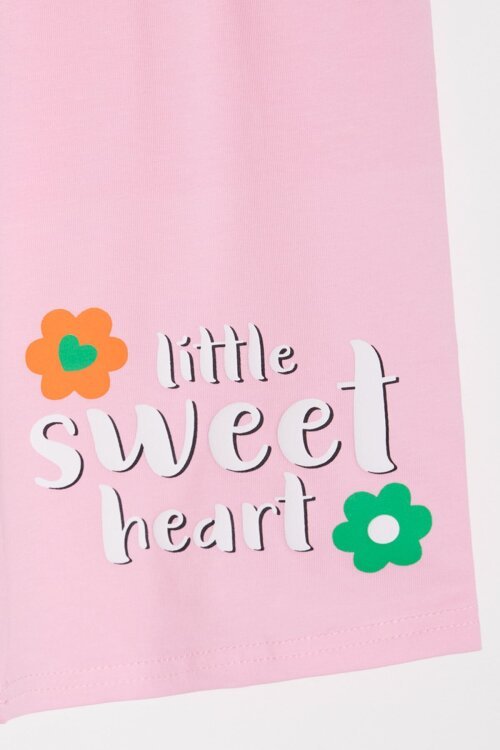 Pembe Çiçek Desenli Tişörtlü Kız Çocuk Şortlu 2 Takım 23848