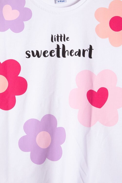 Pembe Çiçek Desenli Tişörtlü Kız Çocuk Şortlu 2 Takım 23848